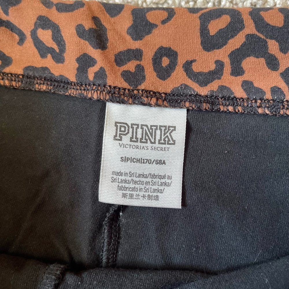 Victoria Secret PINK Black Fold Over Leopard Print Leggings Size S - Picture 4 of 7
